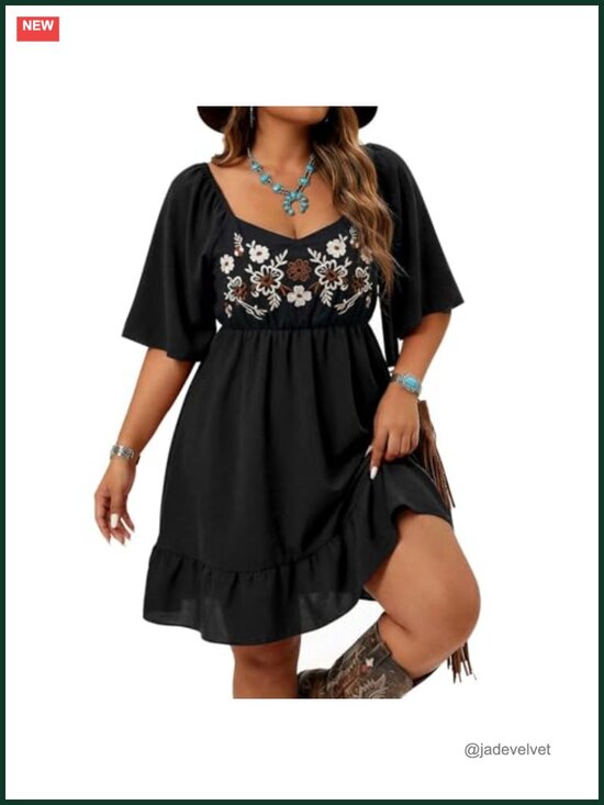 Dresses & Skirts - Plus Size Western Embroidered A-Line Country Concert Dress Elasti